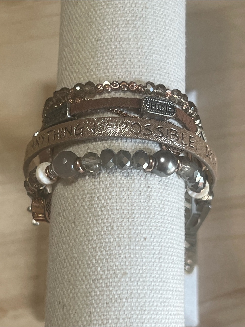 Multi-Strand Leather & Bead Bracelet - Inspirational Detail